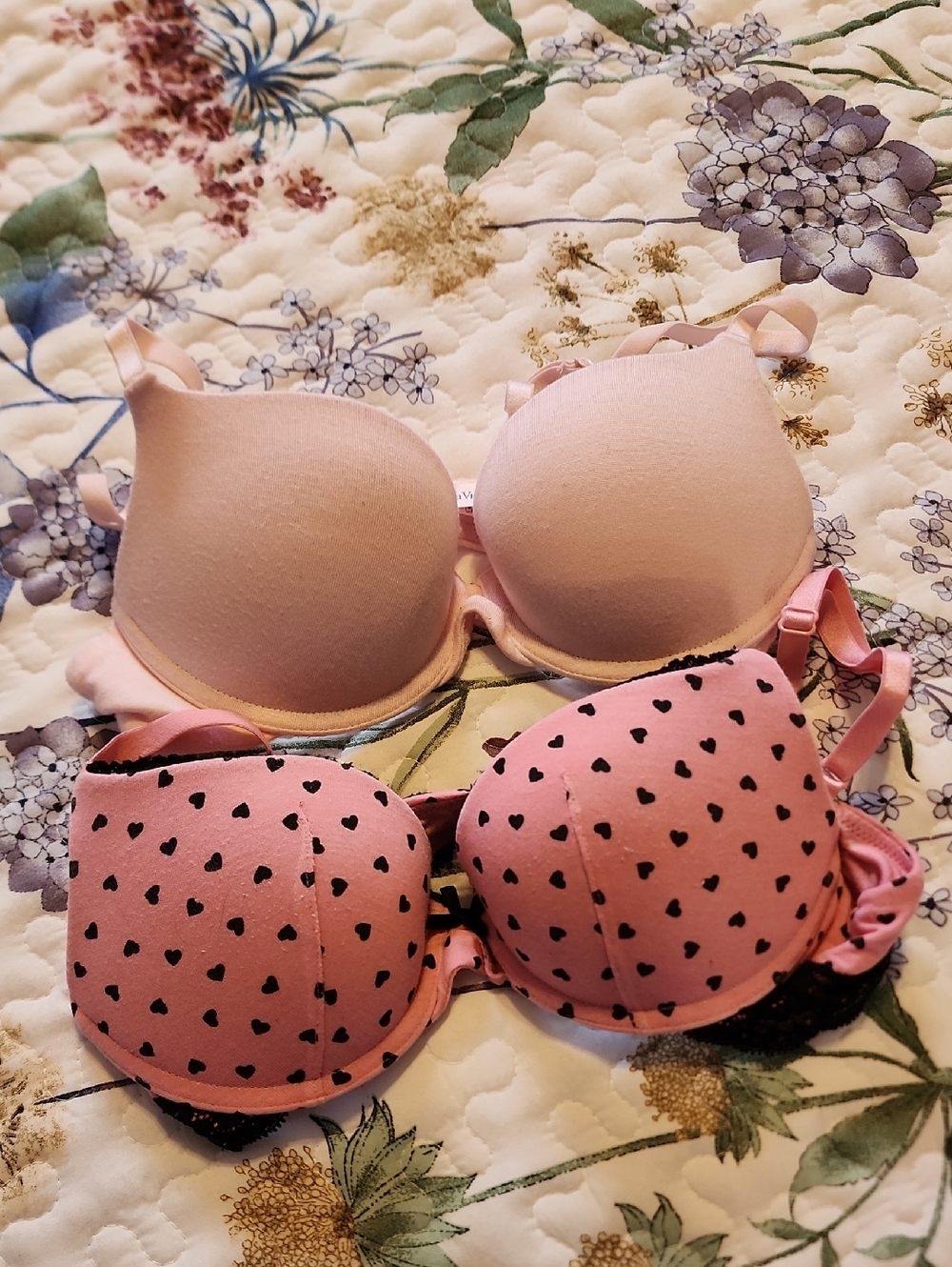 La Vie En Rose Pink Heart Print Push-Up Bra Set